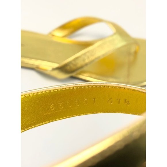 Balenciaga Gold Round Metallic Leather Flip Flops Sandals - Picture 8 of 12